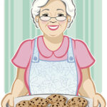 Vector Illustration of a Grandmother with a platter of chocolate chip cookies.